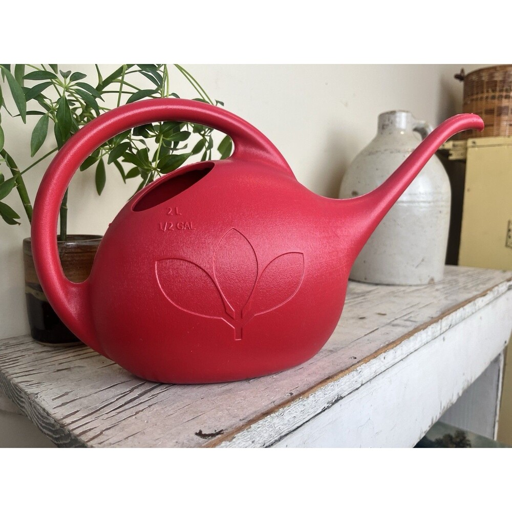 Novelty Co Retro Red Plastic Watering Can W/ Curved Spout 15” Garden Plants Home